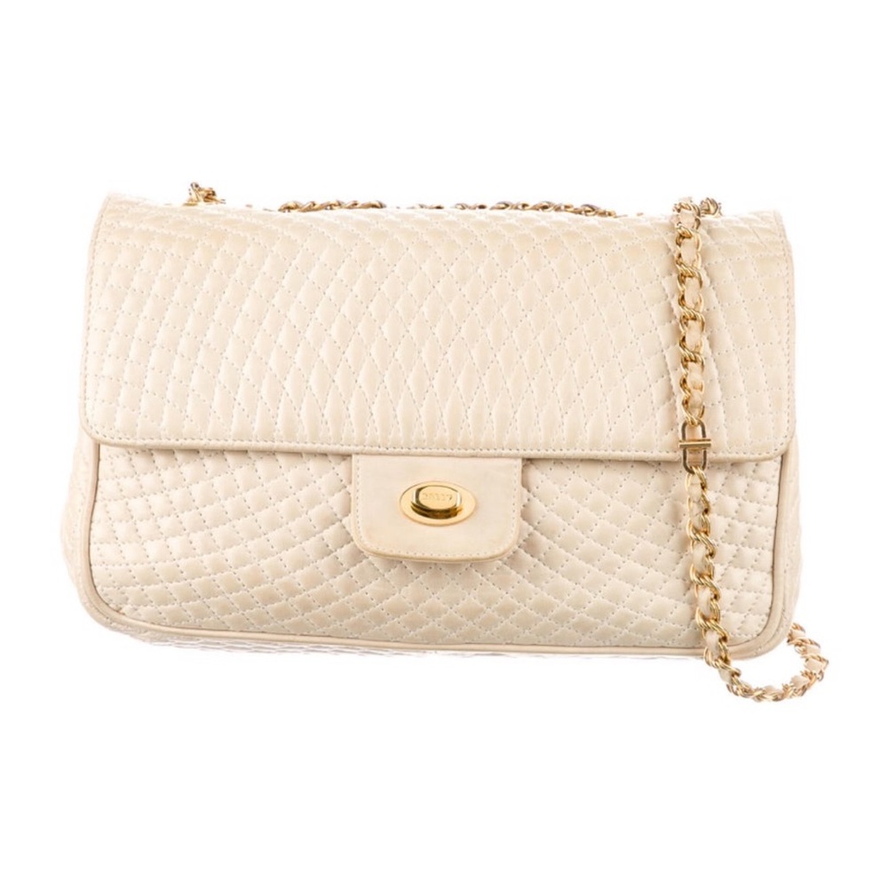 Bally Cream Quilted Lambskin Shoulder Bag with Gold Chain